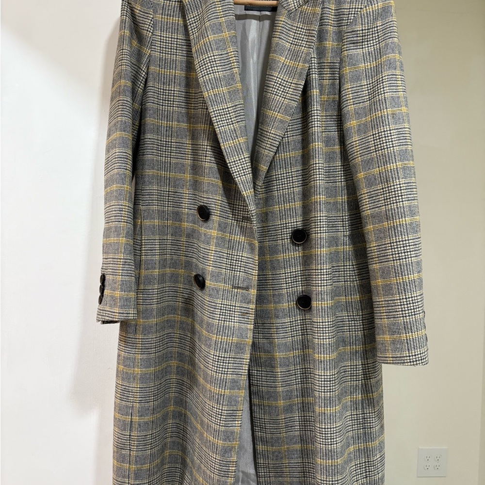 Zara Gray and Yellow Plaid Trench Coat